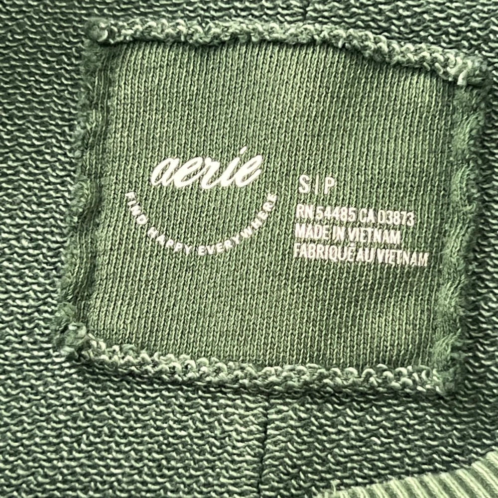 Aerie Distressed Oversized Sweatshirt Women's S/P Olive Green Crewneck Pullover - Picture 3 of 9
